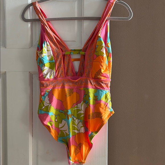 Trina Turk Pink and Orange Floral One Piece Swimsuit - Picture 2 of 2